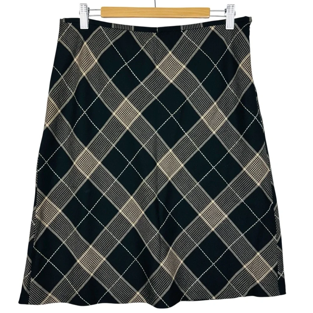Ann Taylor LOFT Y2K Plaid Wool A Lined Lightweight Cottagecore Skirt Black Tan - Picture 4 of 10